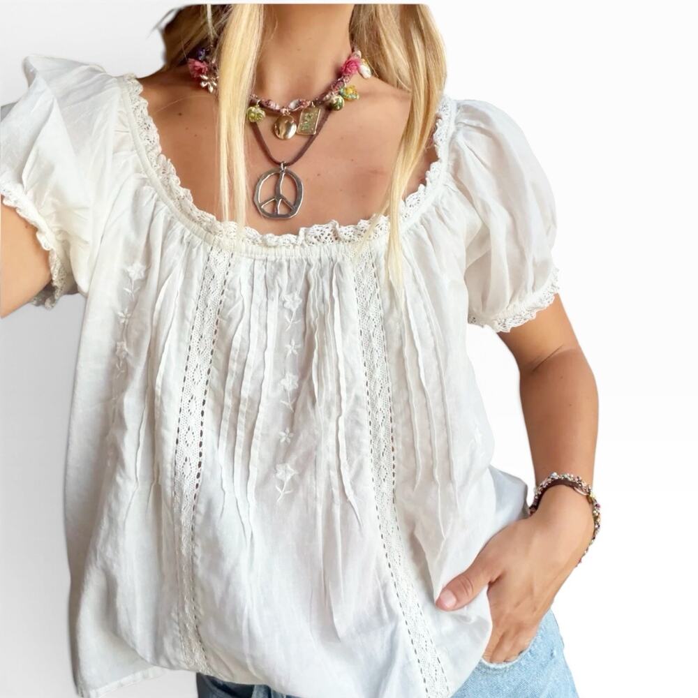 NWT Natural Life White Pintuck Embroidered Blouse Size XL